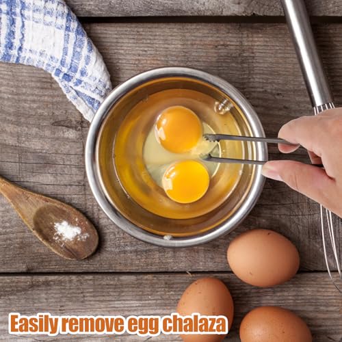 BOXOB Egg Chalaza Removal Tool Set - 2pcs Stainless Steel Tongs, Black/Silver