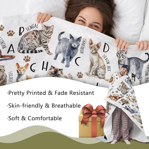 Cat Alphabet Flannel Throw Blanket - 50 x 60 inches, Cute Design