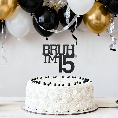 Black Glitter 15th Birthday Cake Topper for Boys & Girls