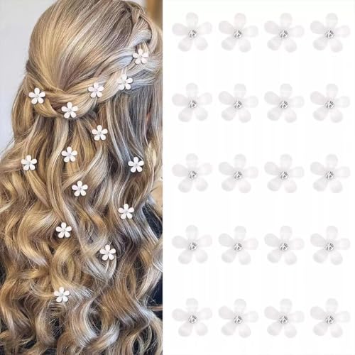 Mini Rhinestone Flower Hair Clips 20pcs White Hair Accessories
