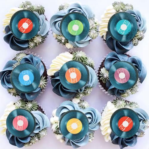 Ercadio Purple Edible Music Records Cupcake Toppers - 40 Pack