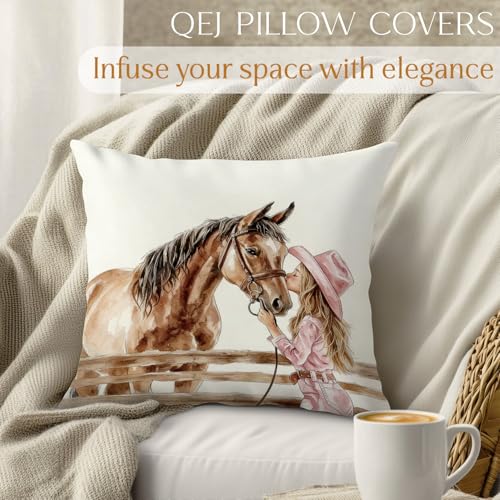 Western Cowgirl Horse Pillow Cover 18x18 - Horses Girls Edition, Rustic Country Farmhouse Decor