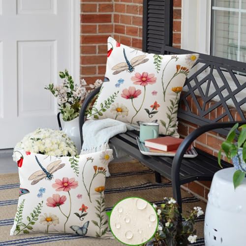 RABUSOFA Waterproof Spring Summer Pillow Covers 18x18" - Multicolor Set of 2 for Outdoor Furniture