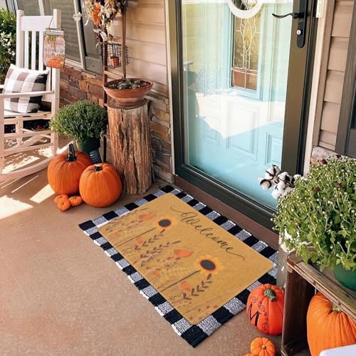 Sunflower Fall Welcome Doormat - 17x30 Inch Natural Coir Outdoor Door Mat