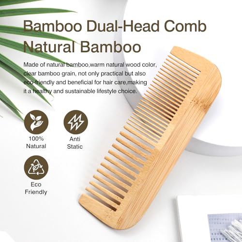 Zoolinn Pure Bamboo Dual-Head Comb – Wide and Fine Teeth for Hair Grooming
