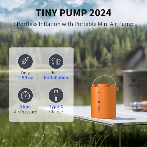 FLEXTAILGEAR Mini Air Pump - 4kPa Portable Inflatable Pump, Orange