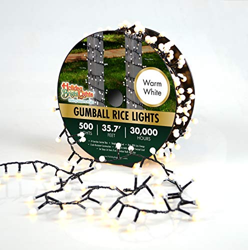 Indoor Outdoor 500 LED Rice Light Reel 36ft Green Cord White Frost Bulbs