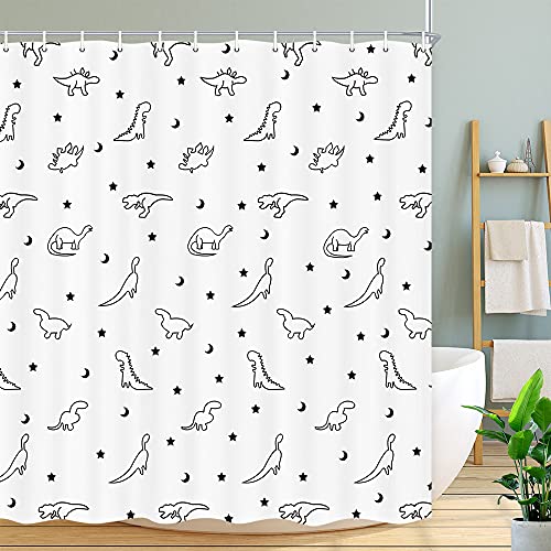Funny Dinosaur Shower Curtain 72"x72" - Cute Black & White Design