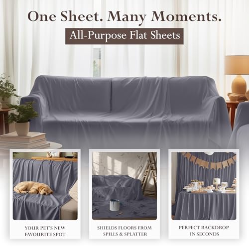 Queen Size Flat Sheet Set of 6 - Ultra Soft Grey Microfiber