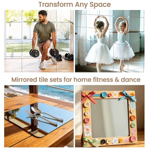 Self-Adhesive Mirror Stickers - 4 Pack Decorative Wall Mirrors, 7.8"x7.8"