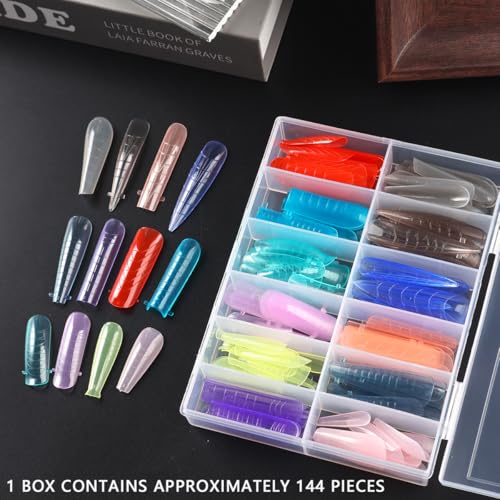 Dual Forms Gel Nail Extension Mold Set, 12 Grids Colorful Quick Building Tips