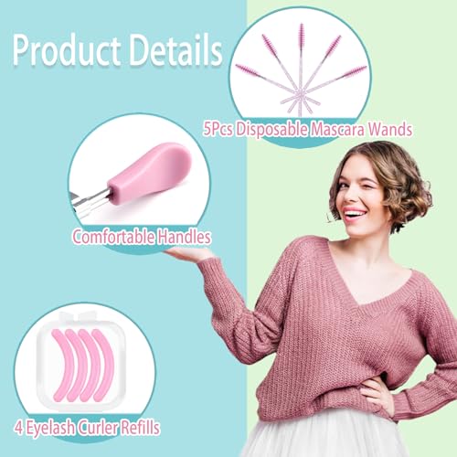 Pink Eyelash Curler Set with Replacement Pads and Spoolies
