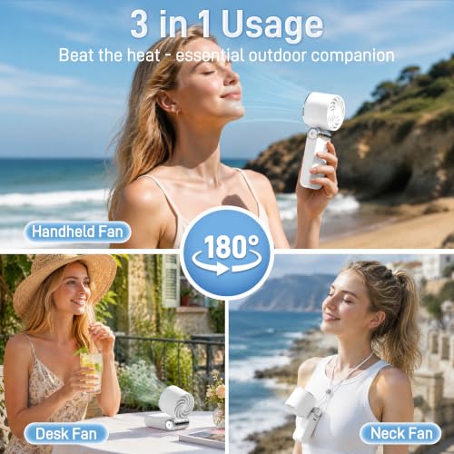 White Portable Handheld Fan Rechargeable Powerful Compact Fan