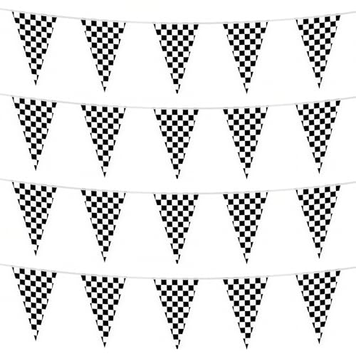 100ft Black Checkered Flag Banner - Double-Sided Race Car Party Decoration