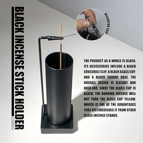 CODINOO Modern Upside Down Incense Holder with Glass Ash Catcher - Black