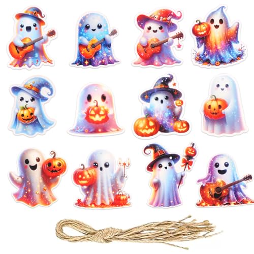 12 Halloween Tree Ornaments - Witch, Pumpkin & Ghost Decor Set