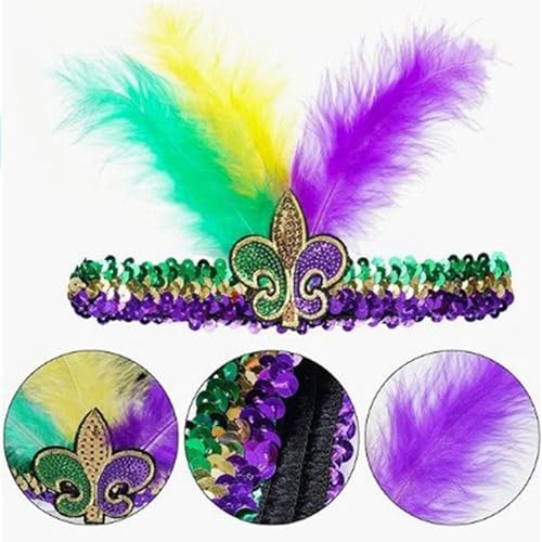 Carnival Feather Headband and Sequin Mask Set Mardi Gras Costume