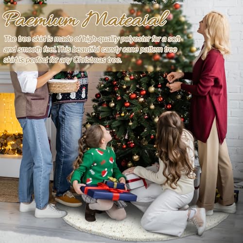 Faux Fur Christmas Tree Skirt 60 Inch White with Gold Snowflakes