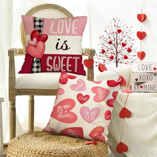 Valentine's Day Throw Pillow Covers - Set of 4 Red Heart 18x18
