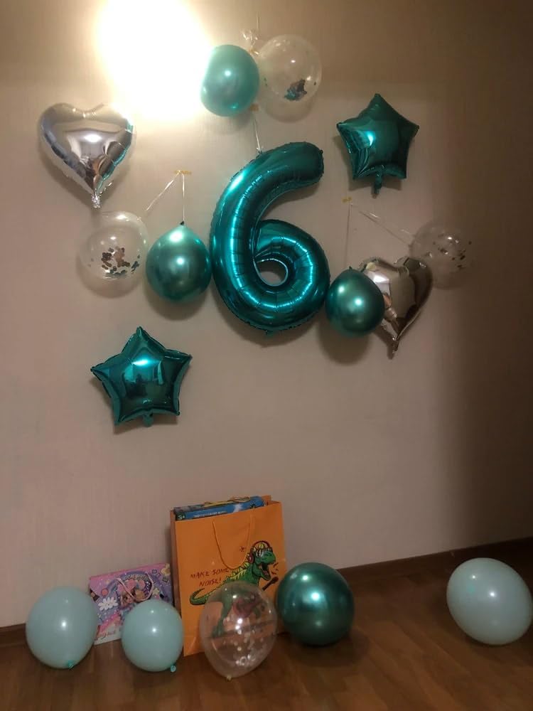 Teal Blue Number 6 Balloon - 40 Inch Birthday Decoration for 6th Birthday Party