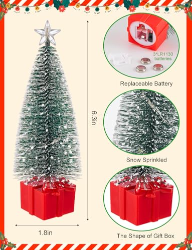 Mini Christmas Tree with Lights - 8 Pack Tabletop Holiday Decor - Variation of 8