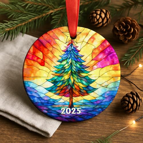 2025 Dated Stained Glass Christmas Tree Ornament - Colorful Keepsake