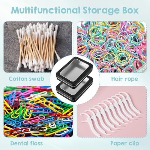 2PCS Travel Cotton Swab Holder & Floss Pick Case - Black Metal Storage