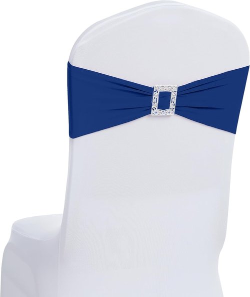 Joccun Spandex Chair Sashes - 120 PCS Stretch Covers with Buckle Slider for Weddings & Events | Navy