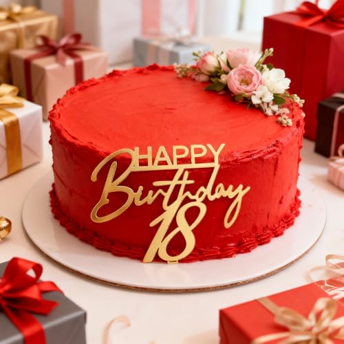 Happy Birthday 18 Cake Topper - Gold Acrylic Decoration