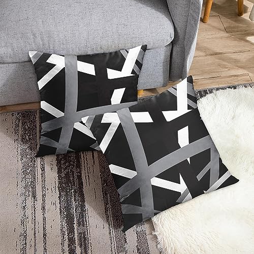 Emvency Set of 2 Gray & Black 18 x 18 Inch Striped Pillow Covers - Retro Home Decor