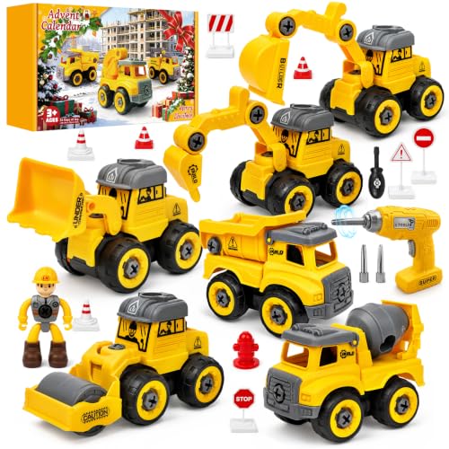 Kids Construction Vehicle Advent Calendar 2026 - 24 DIY Building STEM Toys