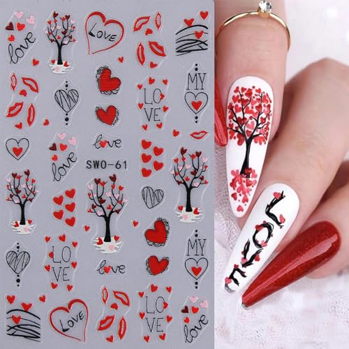 8 Sheets Valentine's Day Heart Nail Art Stickers Embossed Decals
