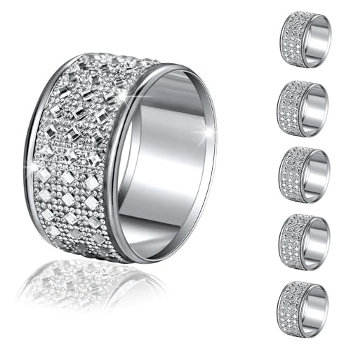 12 Silver Diamond Napkin Rings Set of 12 Rhinestone Crystal Glass Framed Table Decor