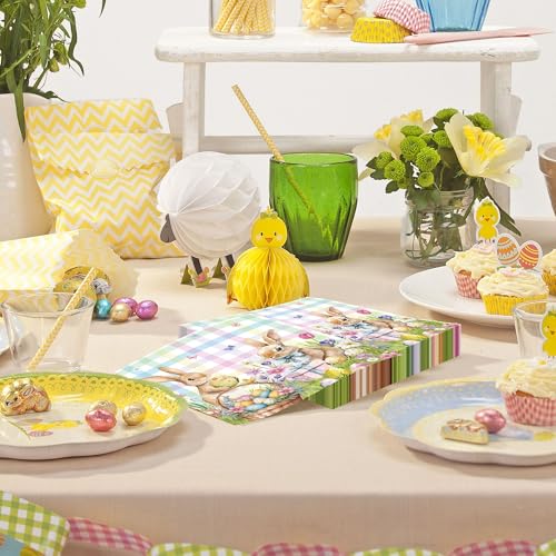 Easter Bunny Paper Napkins 20-Pack - 6.5 Inch Floral Spring Cocktail Luncheon Napkins for Party Table Decor