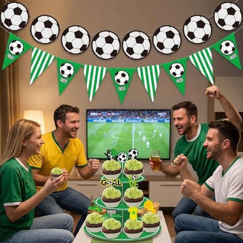 20-Piece Soccer Party Decorations Set with Banners & Cupcake Toppers