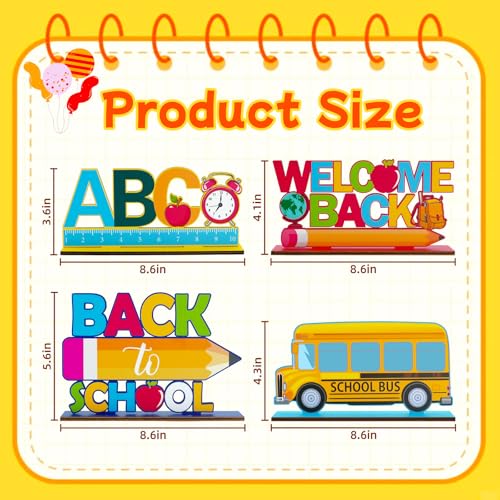 4PCS Back to School Wooden Table Decorations - Colorful Signs