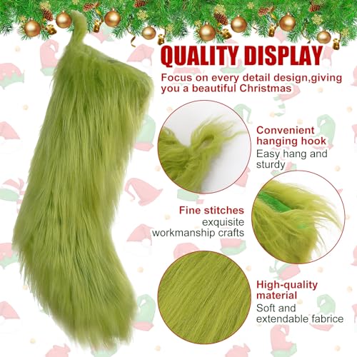 18 Inch Green Christmas Stocking Faux Fur Holiday Stocking Gift Bag