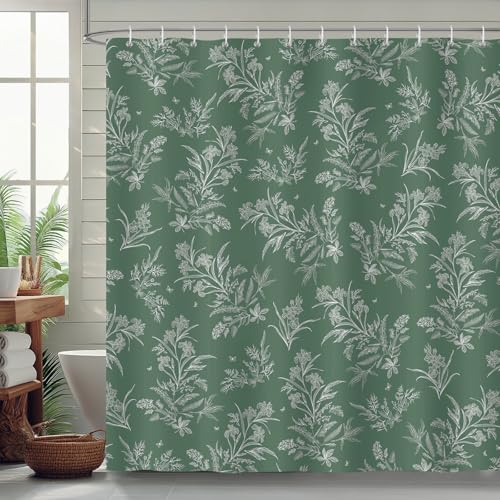 Green Leaves Floral Shower Curtain 72x72 Inches Waterproof Polyester with Hooks