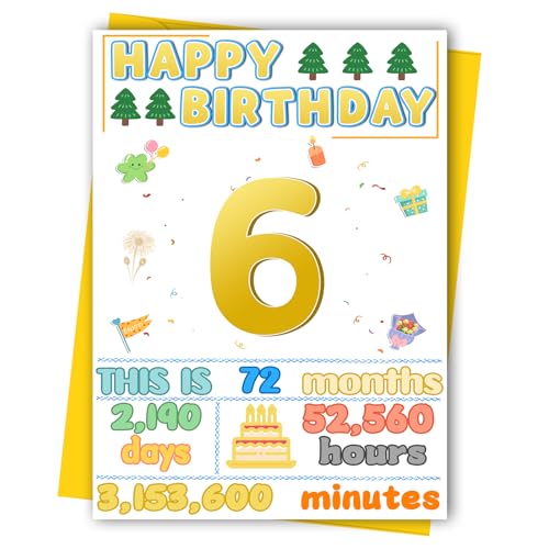 6th Birthday Card with Glitter Envelope - Premium 6 Year Old Gift