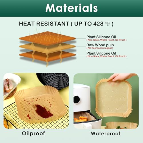 Disposable Air Fryer Paper Liners - 50 Pack, 8" Square