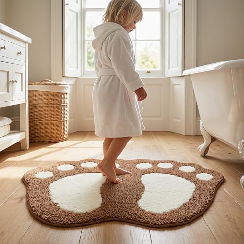 TOPCHANCES Big Feet Bath Mat - Non-Slip, Absorbent Microfiber Rug (16" x 24", Coffee)
