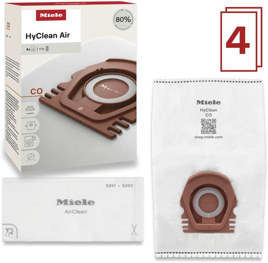 Miele HyClean Air CO Vacuum Cleaner Bags - Pack of 4 with AirClean Exhaust Filter for M1 Models