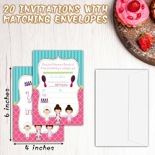 Spa Birthday Invitations for Girls - 20 Pack with Envelopes (4x6)