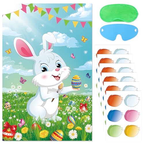Pin the Tail on the Bunny Game for Easter Parties - 36 Stickers & Masks