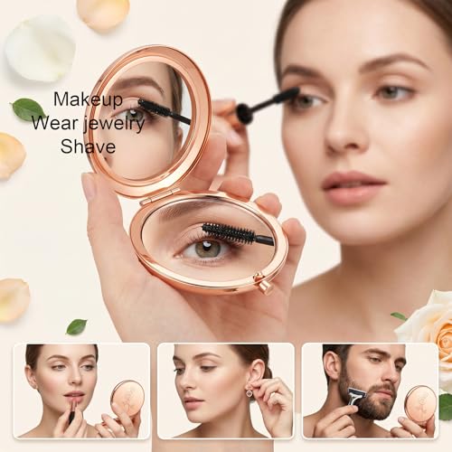 Ouligay Small Compact Mirror for Purse - 2.6 Inch Round Portable Pocket Makeup Mirror with 1x/2x Magnification