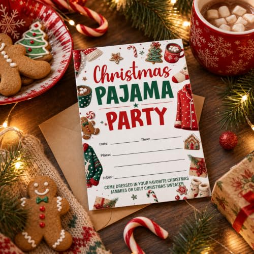 MENSHIJIAN Christmas Pajama Invitations Set - Winter Holiday Party Invites C