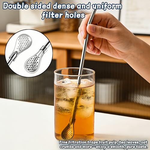 2-in-1 Stainless Steel Filter Straw Spoon - 9.65 Inch, 2 Pack