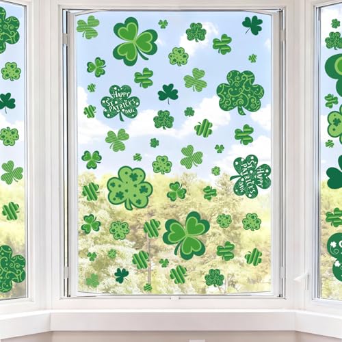 St. Patrick's Day Window Clings - 8 Double-Sided Shamrock Stickers