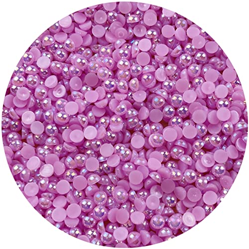 1500PCS 4mm Light Purple AB Flatback Half Pearl Beads for Crafts