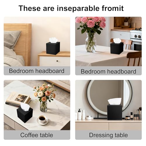 Black Square PU Leather Tissue Box Cover - Stylish Cube Holder